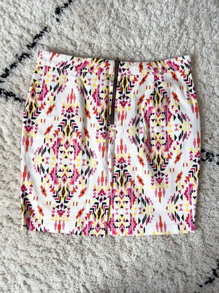 Magnifique jupe Etam motifs aztèques taille 38 blanc - rose - jaune - noir - photo numéro 6