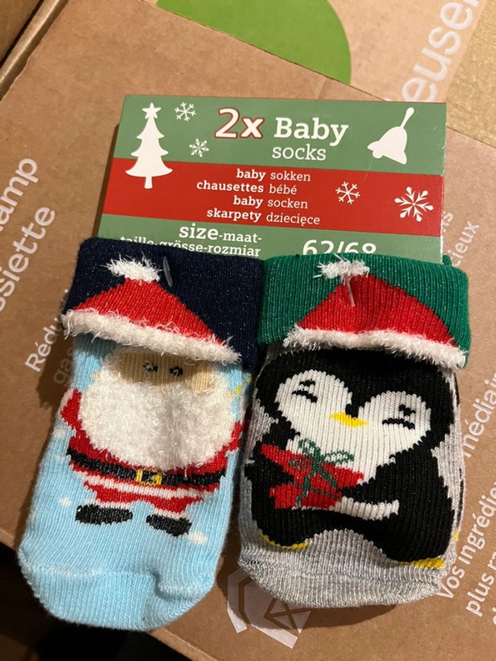 2 paires de chaussettes antidérapantes bébé Noël