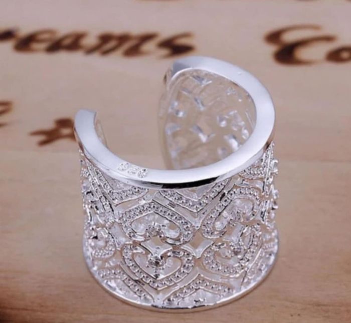 Bague manchette coeur argent