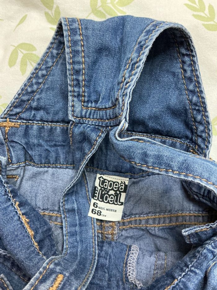 salopette short en jean léger bleu tape à l'oeil 6 mois pressions entre les jambes - photo numéro 6
