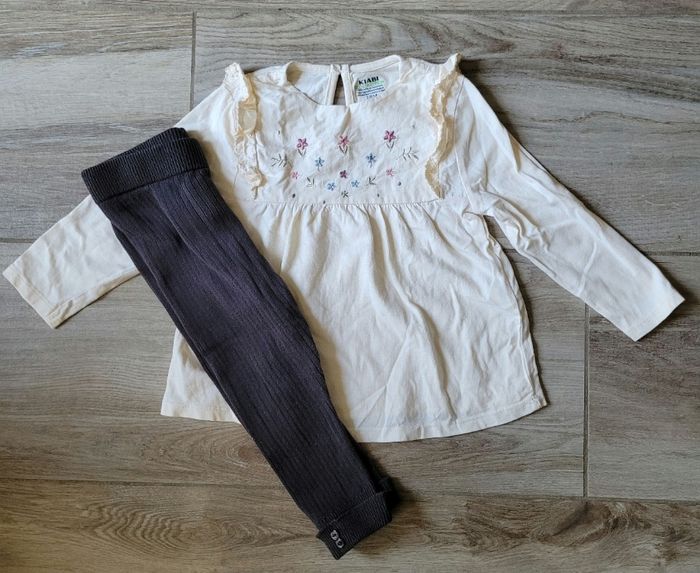 Ensemble t-shirt manches longues fleuris et legging  taille 18 mois