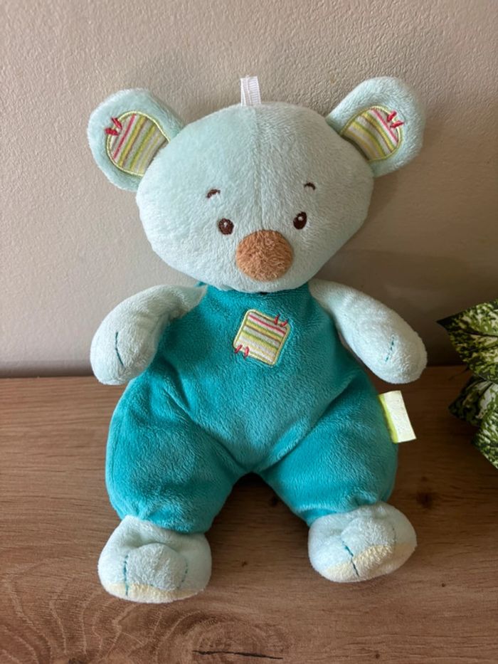 Doudou peluche ours koala bleu vert zen système u - photo numéro 2
