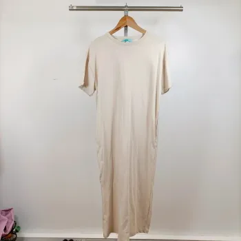 Robe longue beige River Island coupe droite t-shirt 100 % coton T34 neuve avec étiquette A1247
