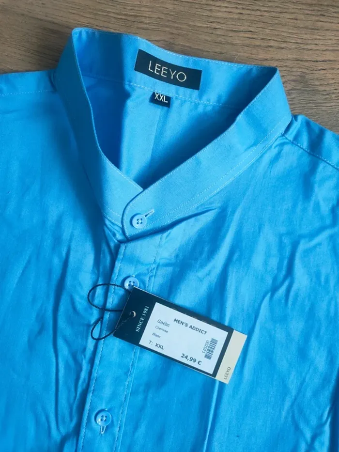 Chemise homme bleue col MAO neuve - photo numéro 2