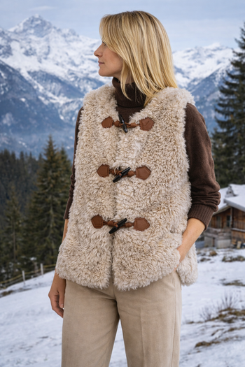 Gilet sans manches en fausse fourrure beige
