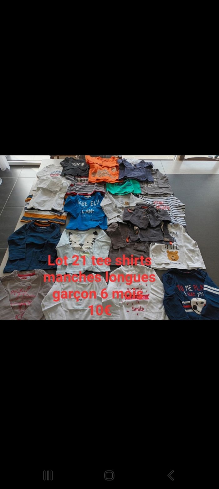 Lot 21 tee shirts manches longues garçon 6 mois