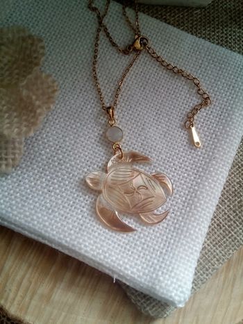 Collier pierre de lune et tortue en n'acre sculptée