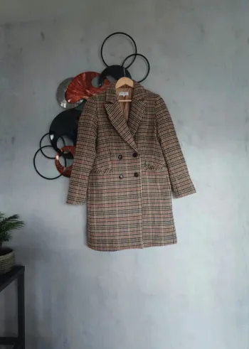 Manteau mi-long tartan beige marron Formula Joven