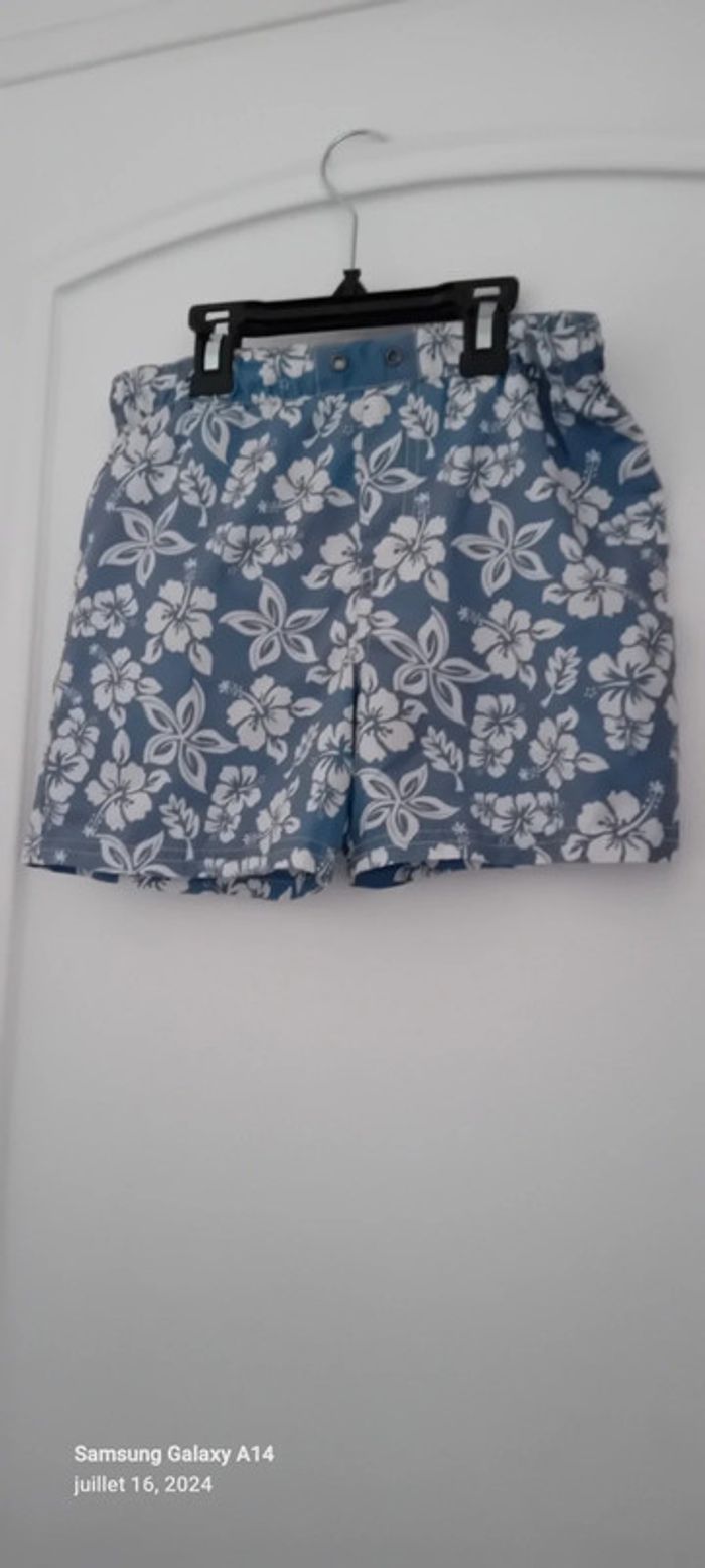 Short de bain motif hawaïen bleu garçon 10 ans kihawo - photo numéro 2