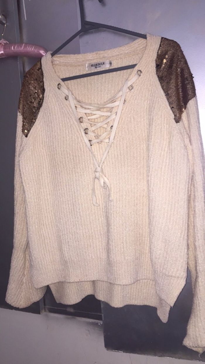 Pull en maille beige - photo numéro 2