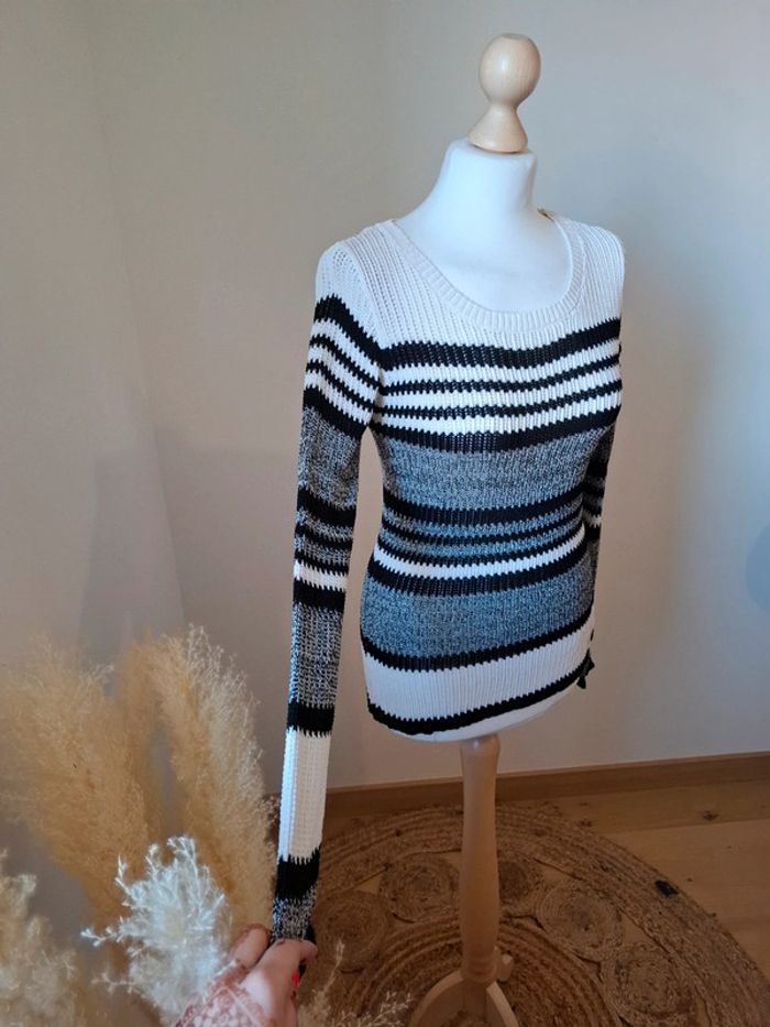 Pull rayé ajouré en crochet Miss Liberto taille S 36 - photo numéro 5
