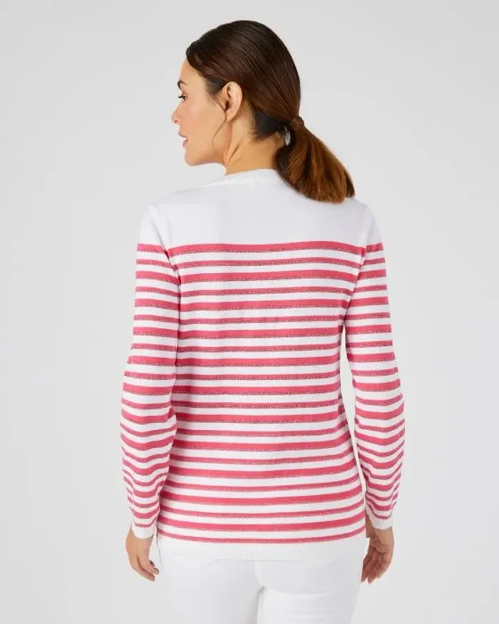 Rayé Framboise - Pull Marinière rayures brillantes – rayé framboise - 46/48 - Damart - photo numéro 4