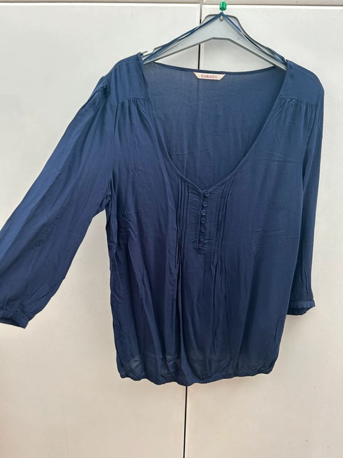 Tunique camaïeu blouse manches 3/4 en viscose bleu marine taille 44 - photo numéro 2
