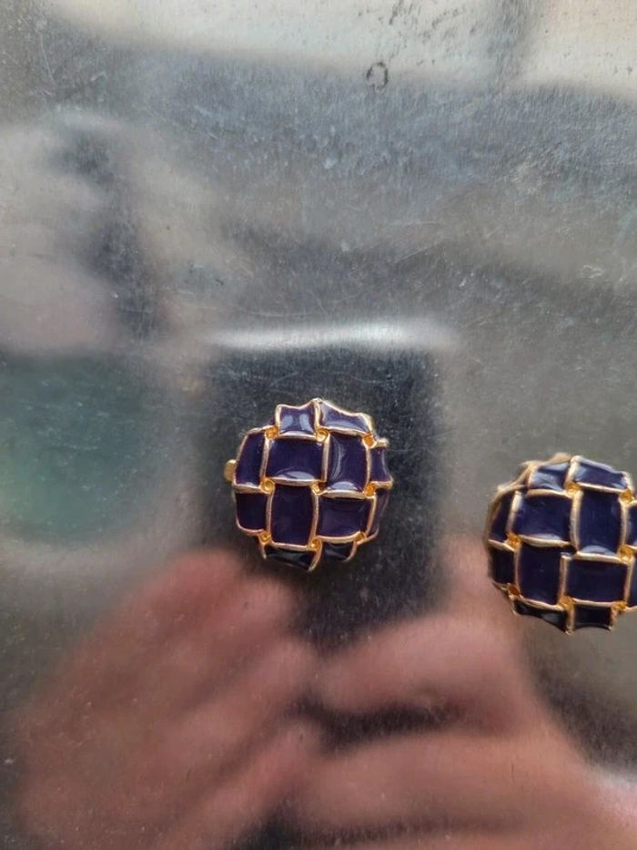 Boucle d'oreille clips vintage violette et doŕé - photo numéro 8