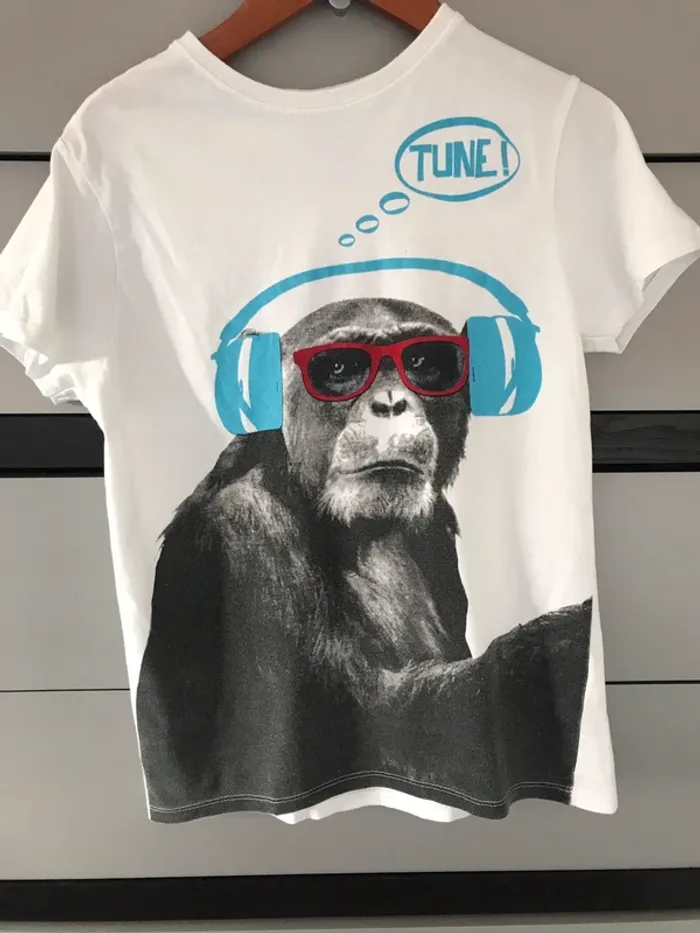 garçon t-shirt manches courtes primark 10 11 ans 146 cm blanc à motif singe