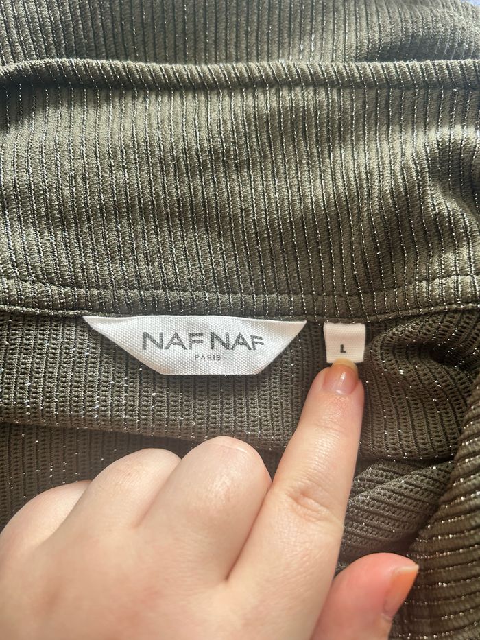 Blouse Naf Naf taille L kaki et fil métallisé - photo numéro 5