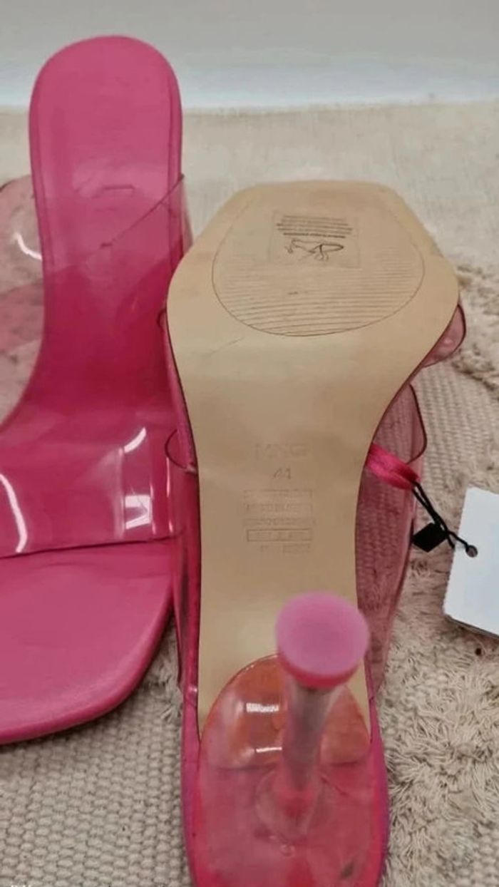 Mules roses et transparentes à talons 95€ Neuf MNG élégant girly tendance féminine 41 - photo numéro 6