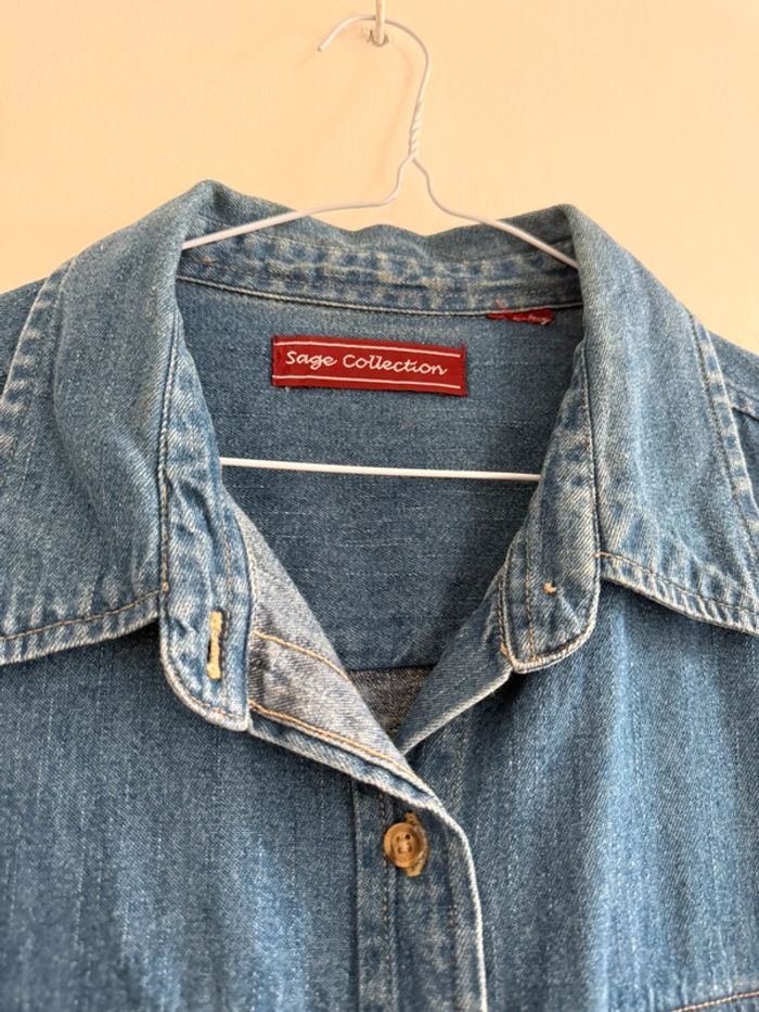 Chemise en jean denim manches courtes Sage collection vintage usa taille L top état - photo numéro 3
