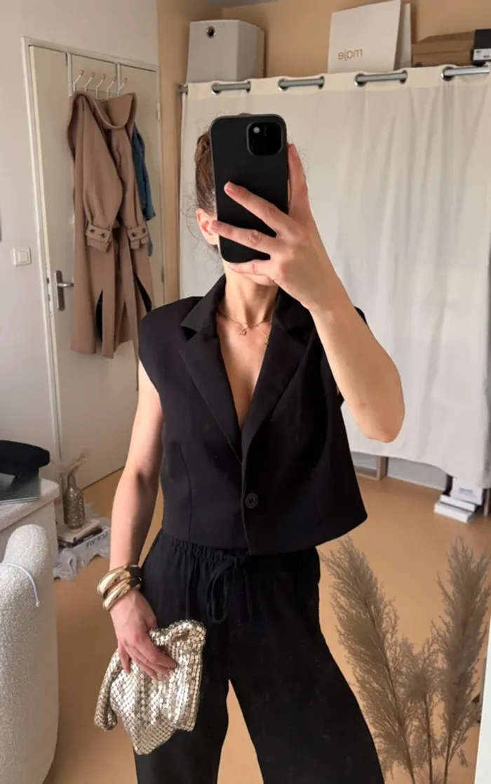 Haut style blazer sans manches noir