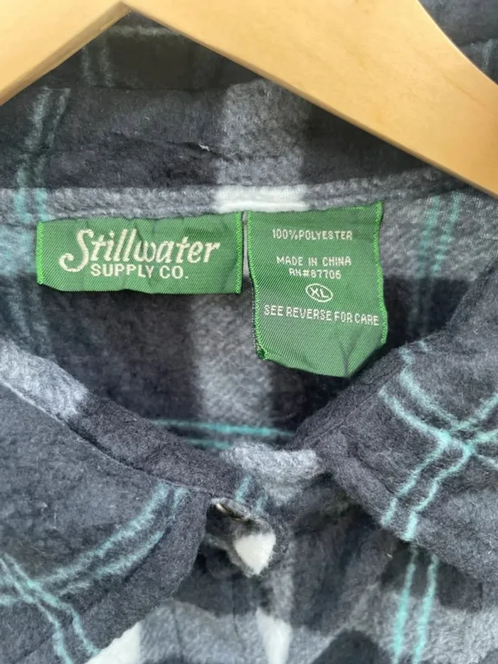Stillwater Lumberjack Flannel Plaid Polaire shirt chemise grey black blue white Mens XL - photo numéro 4