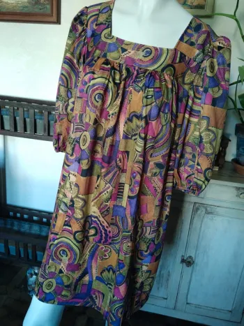 Robe dress ample multicolore abstrait vintage printemps automne demi saison