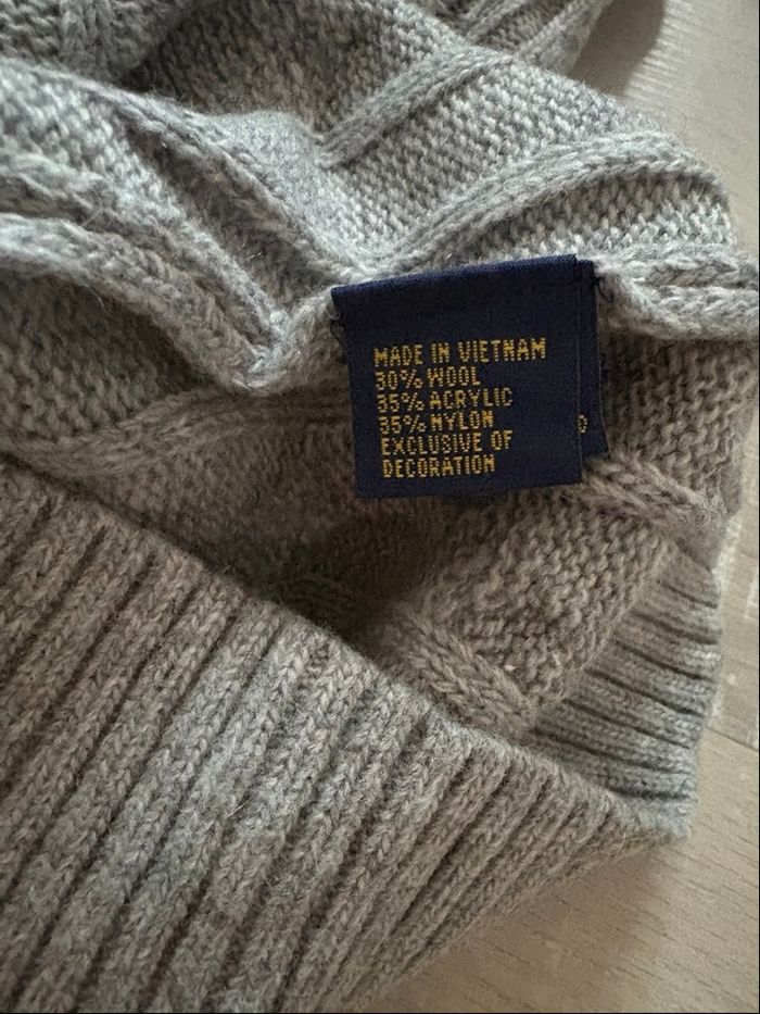 Pull torsadé Polo Ralph Lauren en laine half zip demi zip 1/4 zip gris neuf taille M - photo numéro 2