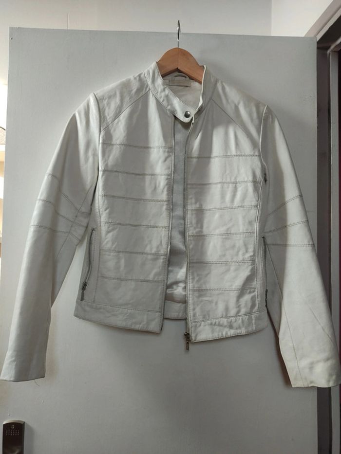 Veste femme blanche cuir d'agneau 38 Camaïeu Bon état - photo numéro 6