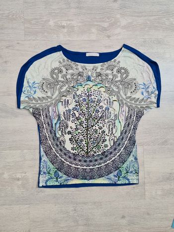 Tee-shirt Promod XS Bleu imprimé fleuri provençal lavande