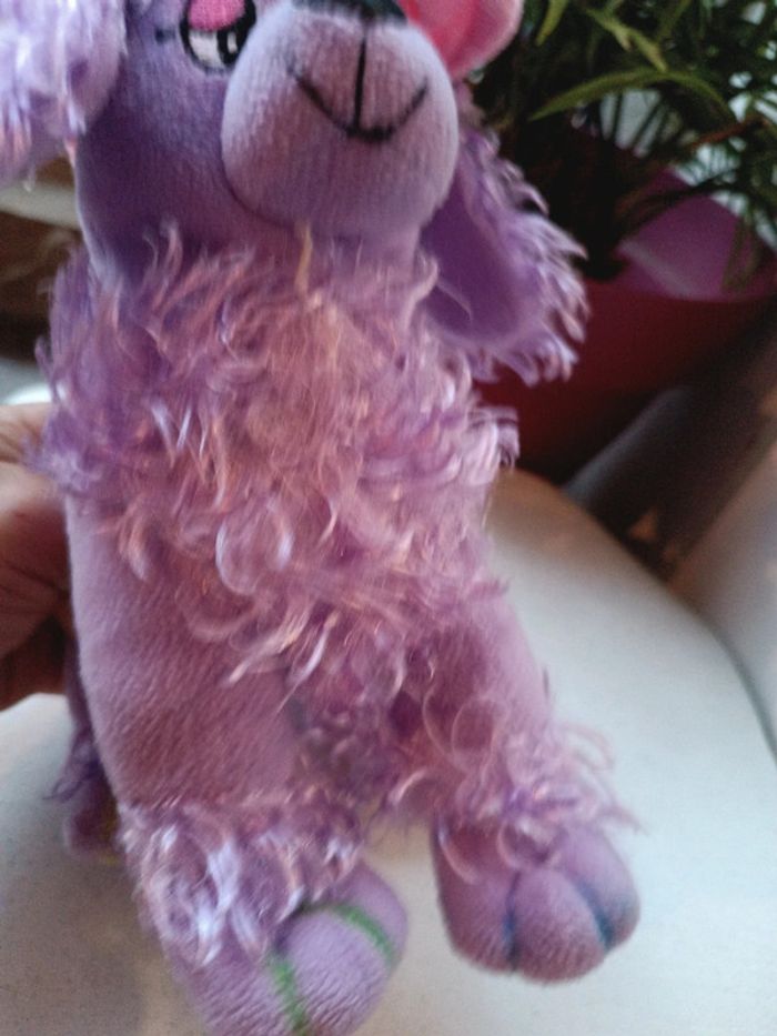 Peluche plush caniche violet purple chien dog chapeau rose pink cap cowboy western forest - photo numéro 9