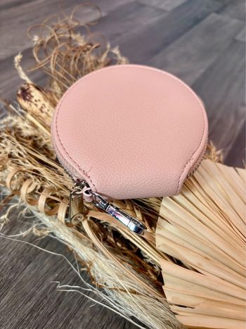 Porte monnaie rose rond simili cuir
