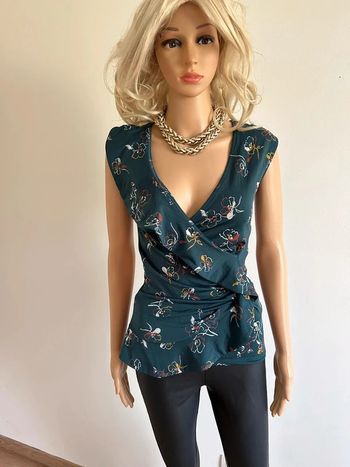Blouse vert foncée et imprimée sans manches Morgan taille XS jamais portée