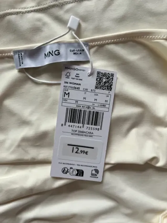 Top Slim Fit Bretelles fines - -Débardeur écru Mango - Taille M - Neuf avec étiquette - photo numéro 3