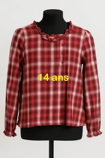 Tunique manche longue écossais rose / rouge gris blanc Okaïdi Taille 14 ans