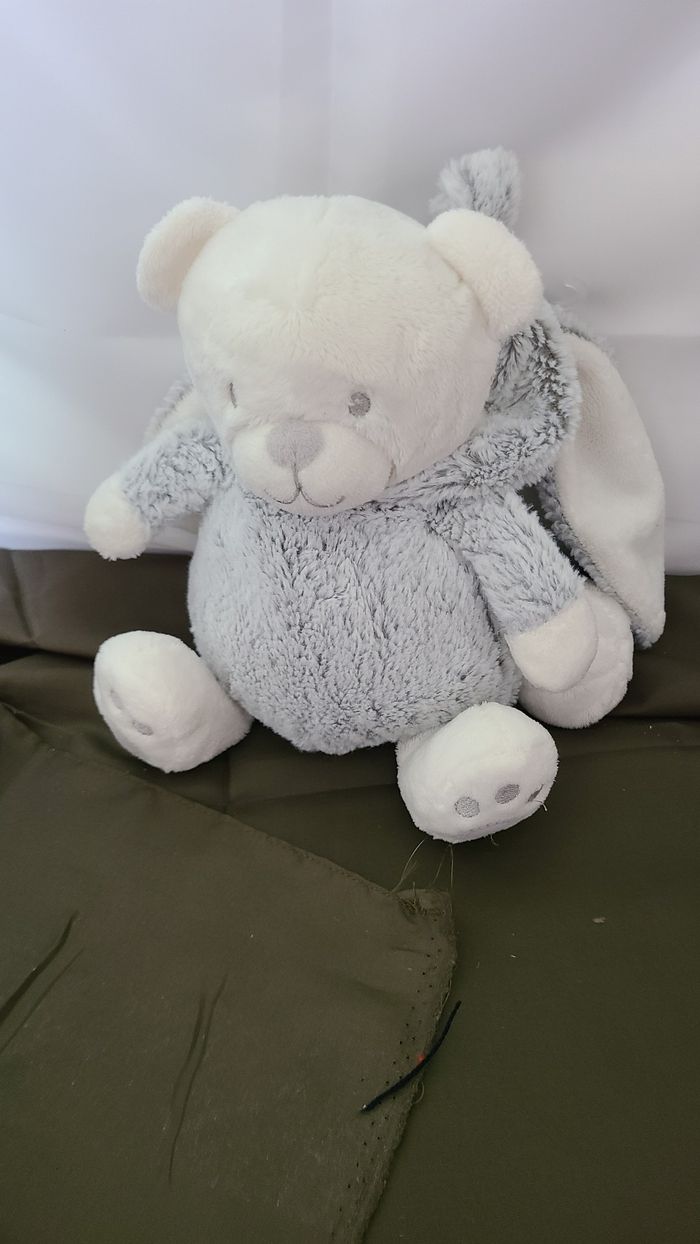 DOUDOU BOULE MUSICAL ORCHESTRA PREMAMAN OURS LAPIN gris chiné blanc - photo numéro 4