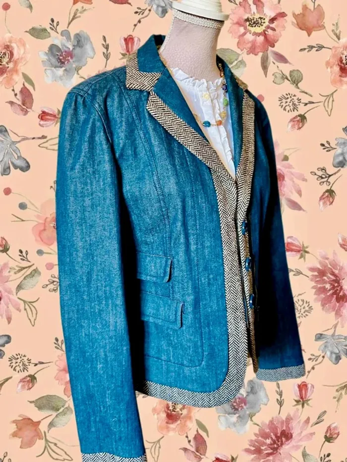 💙🌿Veste jean vintage chic taille S/36 Alain Manoukian Denim & Chevron retro jacket🌿💙 - photo numéro 9