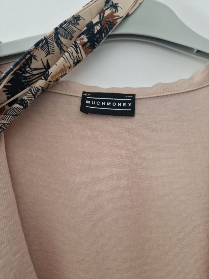 Combishort femme été habillé beige motif palmier ceinture taille L neuf sans étiquette much money - photo numéro 2