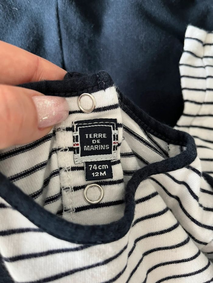 Ensemble short/salopette bleu marine et blanc Terre de marins en taille 12 mois - photo numéro 3