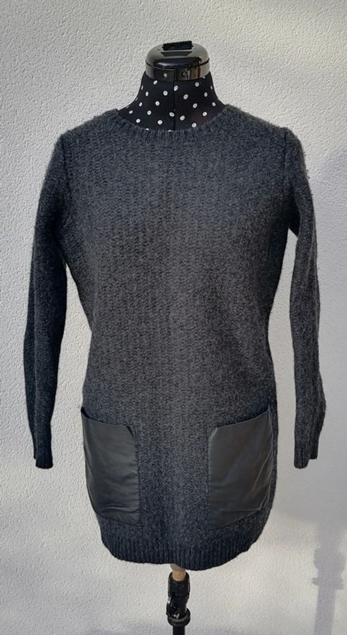 Robe pull laine et cuir gris foncé noir Taille S COS - photo numéro 2