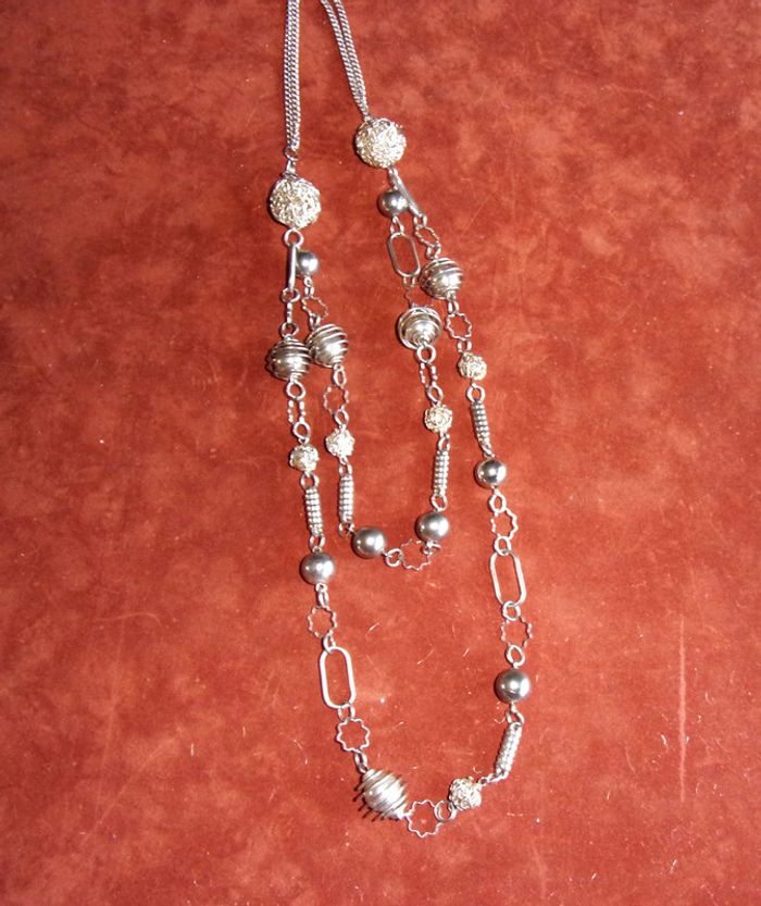 Grand Collier double rang- métal argenté