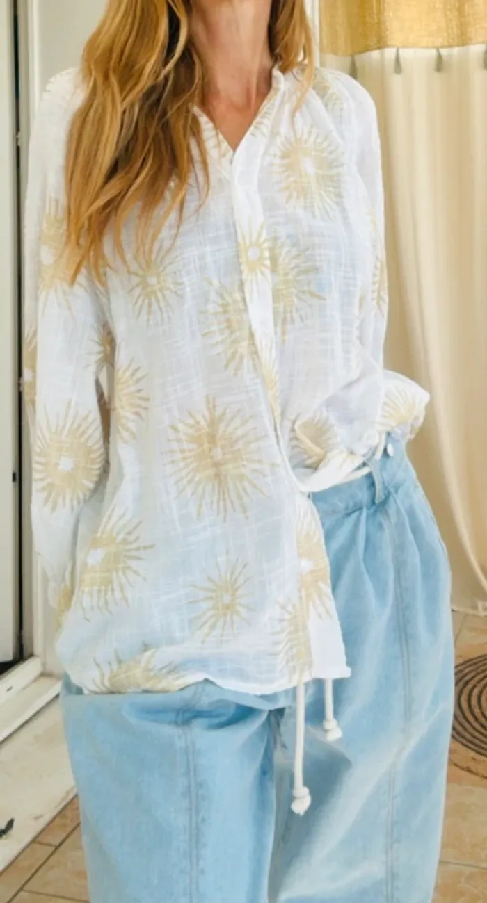Blouse bohème blanche motifs dorés taille unique - photo numéro 10