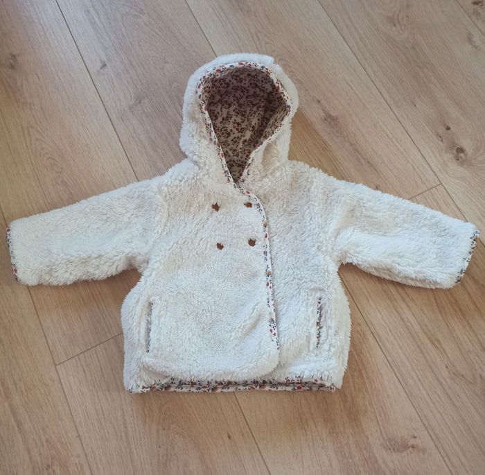 Manteau mi-saison réversible Obaïbi Crème et fleuri - Taille 6 mois 68cm