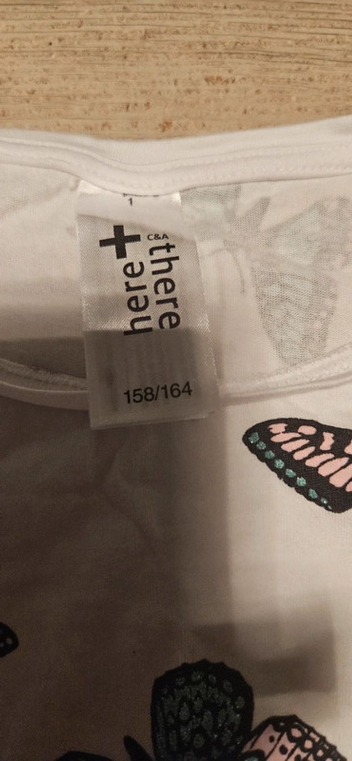 T shirt fille blanc avec papillons brillants, Here + There, C&A 13/14 ans, neuf - photo numéro 4