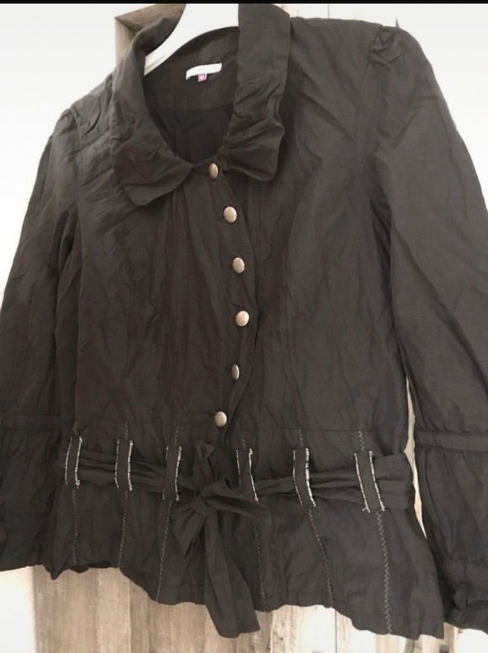 Veste manteau noir à ceinture effet froissé Patrice Breal 44
