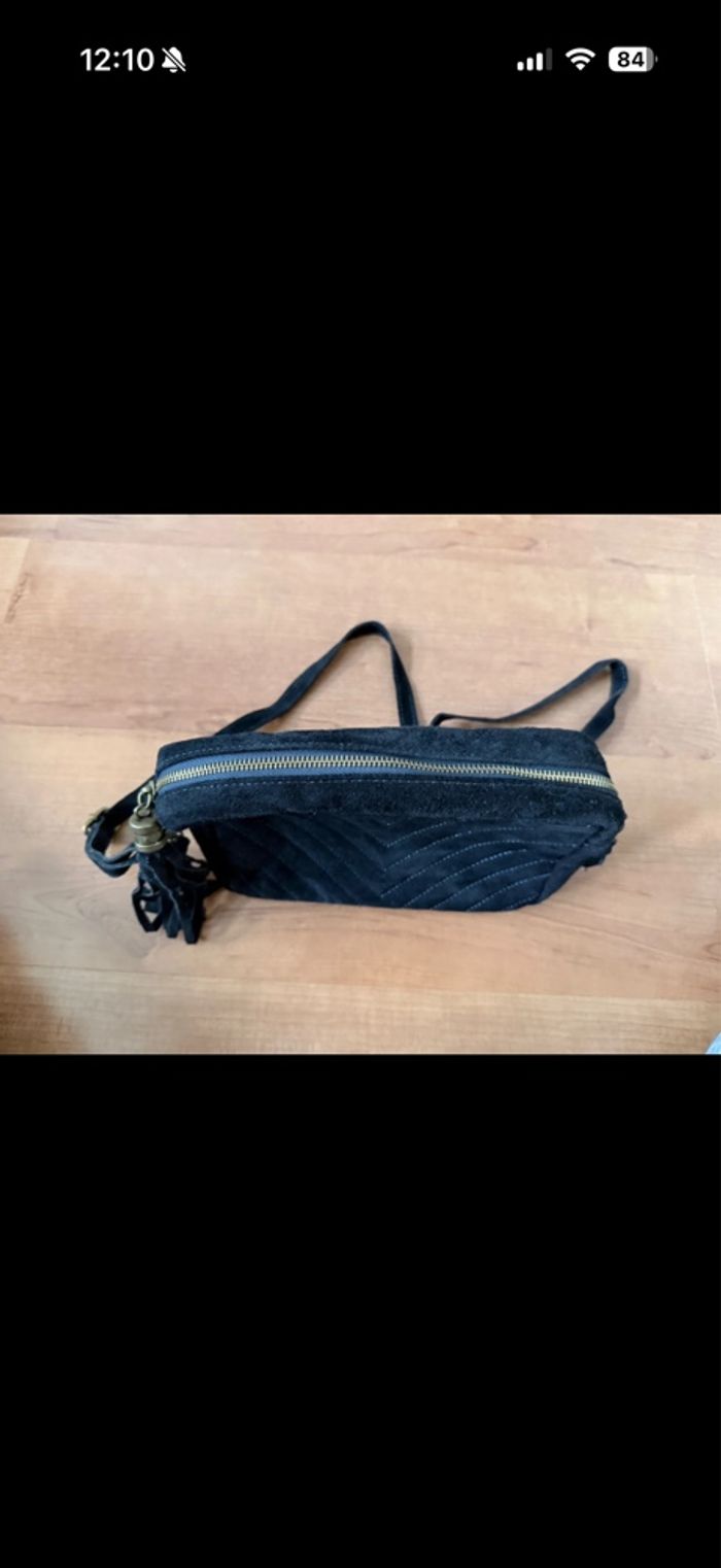 Sac en bandoulière bleu velours - photo numéro 2