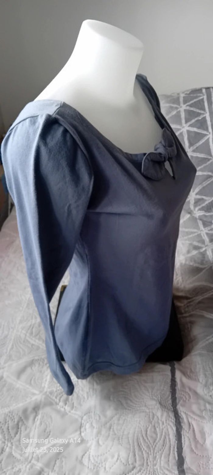 Haut manches longues col rond avec noeud bleu femme M vestino - photo numéro 4