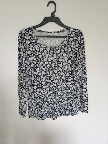Haut manches longues noir à fleurs blanches – Promod – Taille M vintage mignon
