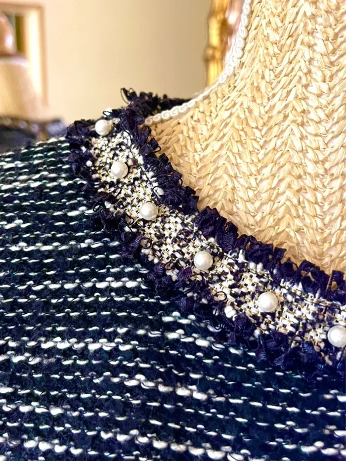 sublime Top maille tweed effet bouclette col rond perles manches 3 4 neuf - photo numéro 7