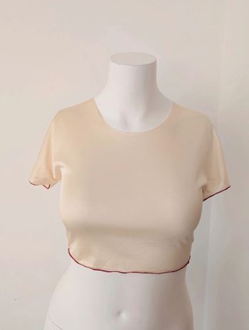 Top court beige abricot taille l 40 manches courtes