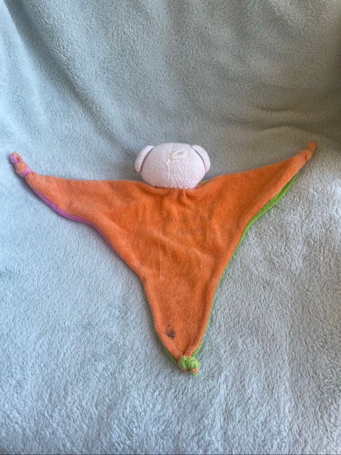 Doudou plat ours blanc orange vert jaune rose Giftoys - photo numéro 4