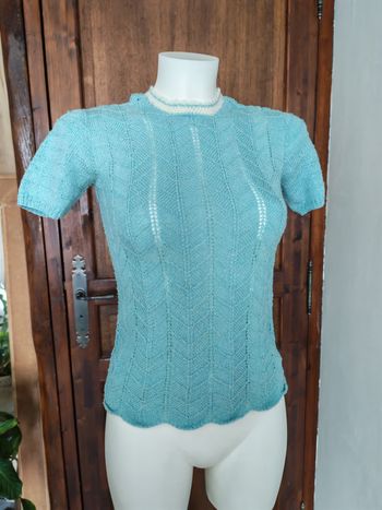 T-shirt bleu turquoise en tricot manches courtes fille